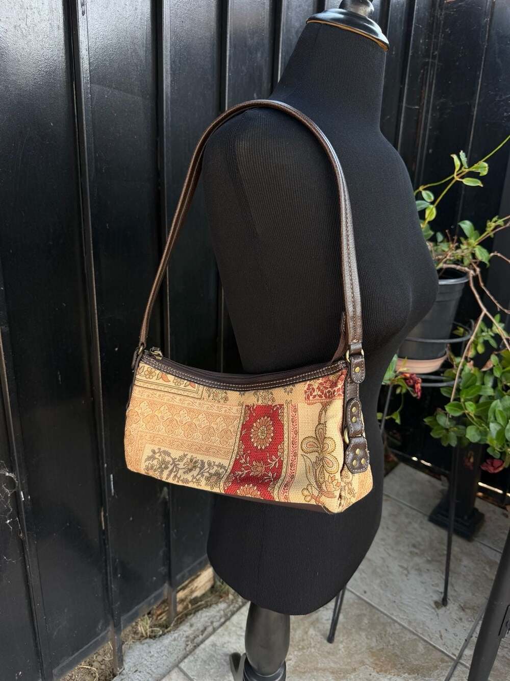 Vtg Y2K Relic Tapestry Shoulder Bag Brown Red Boho